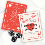 Convite Lucky in Love Tocando Cartaz Casamento Ace<br><div class="desc">Sortuda no Amor Aces jogando cartas com fontes divertidas com uma vibração retrorreflectora mod. Apresenta um "Ace of Hearts faux" tocando cartão com um design divertido retrorreflector e um cupid nas costas. Cores de vermelho, preto e muito claro branco cremoso. Perfeito para um casamento rápido ou uma festa de Vegas!...</div>