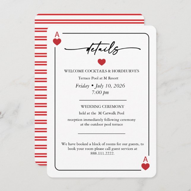 Convite Lucky in Love Wedding Details Card (Frente/Verso)