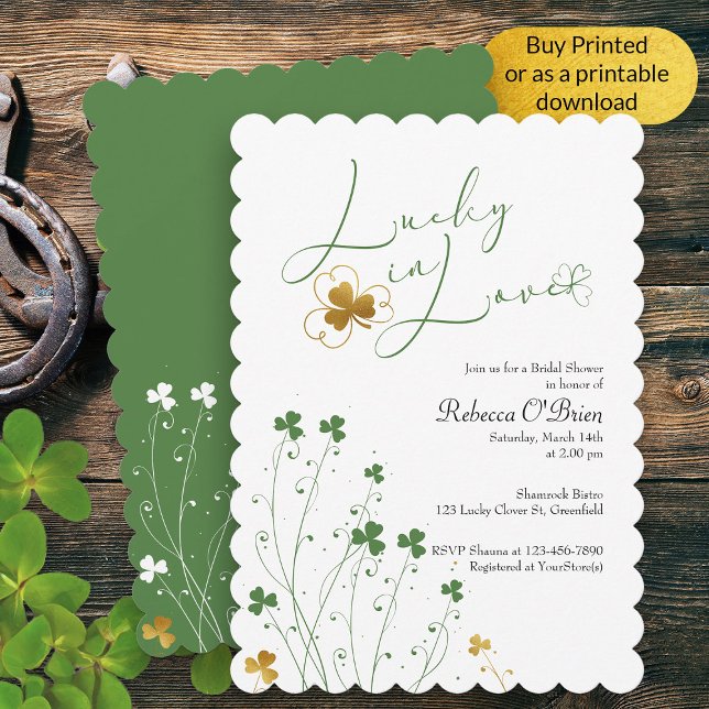 Convite Lucky in Love Wildflower Shamrocks Chá de panela (Elegant Lucky in Love Bridal Shower Invitation)
