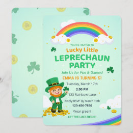 Convite Lucky Little Leprechaun Rainbow Kid Birthday Party