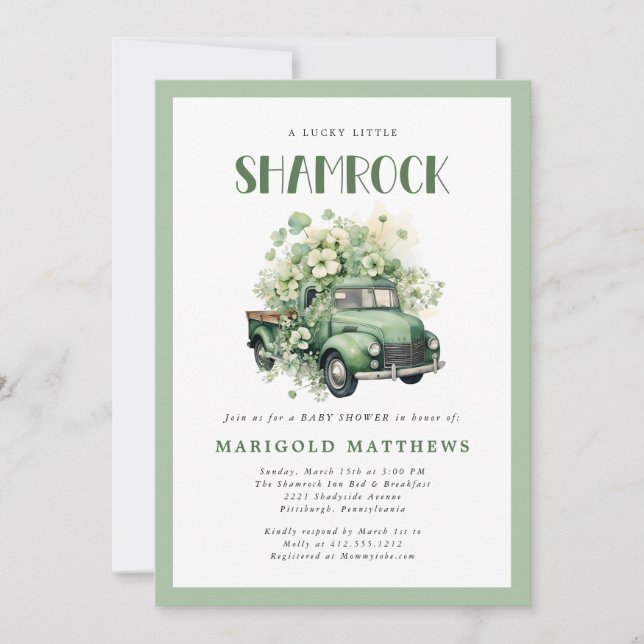 Convite Lucky Little Shamrock St Patrick's Baby Shower  (Frente)