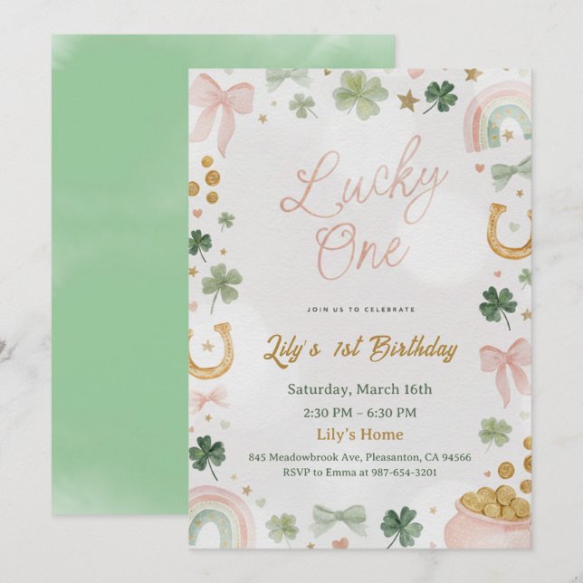 Convite Lucky One 1st Birthday Invitation (Frente/Verso)