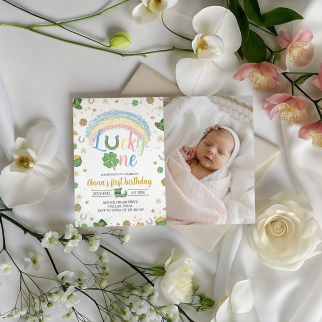 Convite Lucky One Birthday Photo Invitation (Criador carregado)