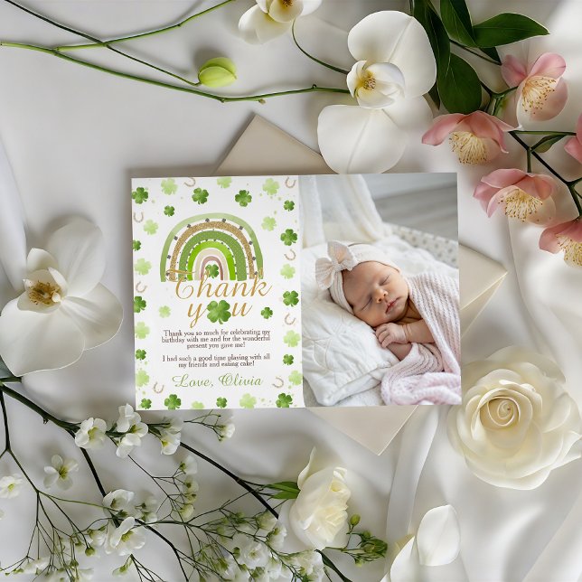 Convite Lucky One Birthday Photo Thank You Card (Criador carregado)