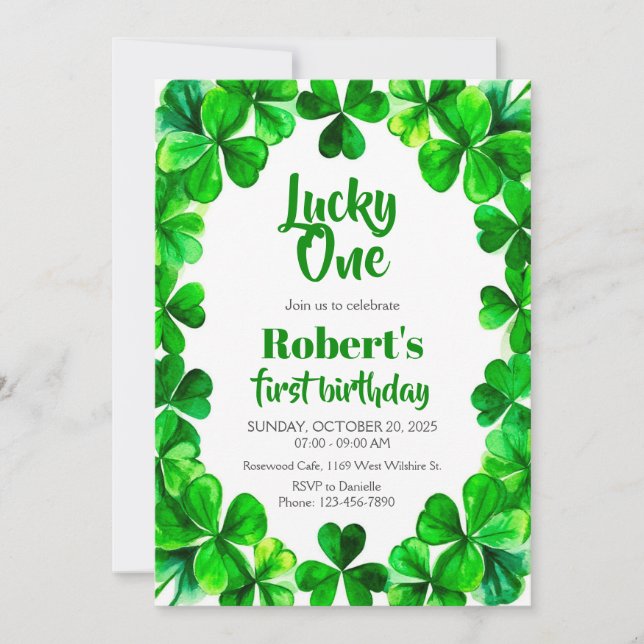 Convite Lucky One Birthday, Shamrock Birthday Invite (Frente)