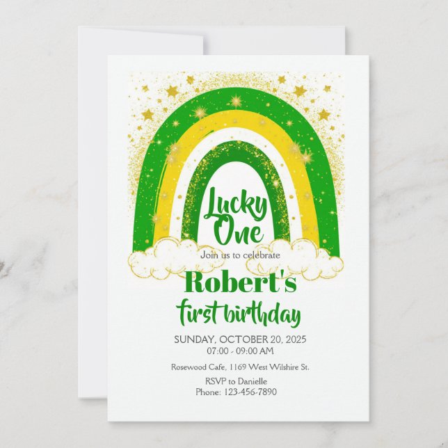 Convite Lucky One Birthday, Shamrock Birthday Invite (Frente)
