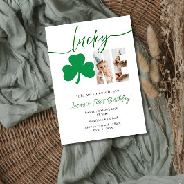 Convite Lucky One First Birthday Photo Clover Invitation
