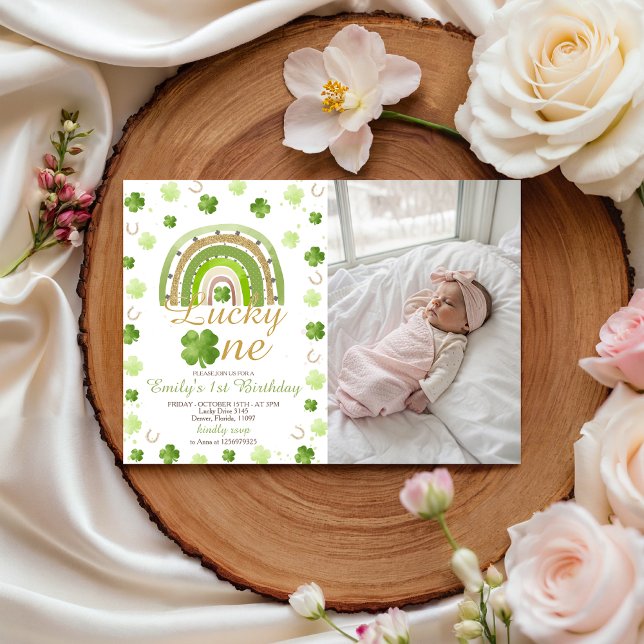 Convite Lucky One First Birthday Photo Invitation (Criador carregado)