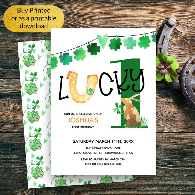 Convite Lucky One First Birthday Shamrock (Lucky One Irish Themed First Birthday Invitation)