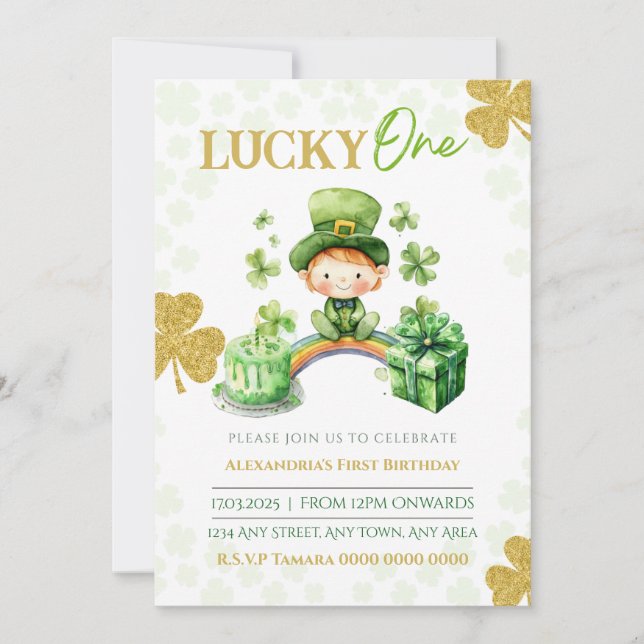 Convite Lucky One First Birthday St Patricicks (Frente)