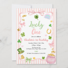 Convite Lucky One Girl 1st Birthday Invitation Pink Gold