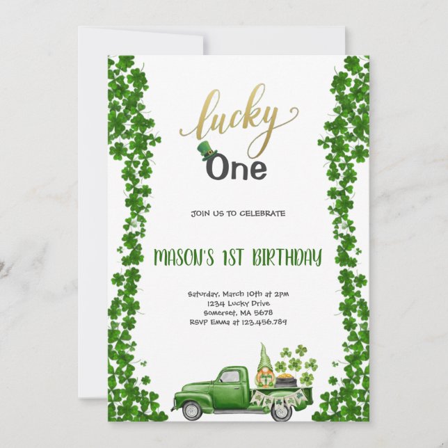 Convite LUCKY ONE GREEN BIRTHDAY PARTY Invitation (Frente)