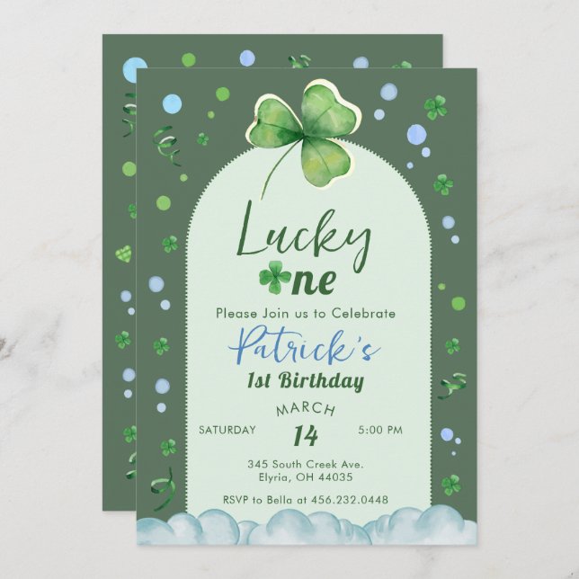 Convite Lucky One St Patrick Boy Birthday (Frente/Verso)