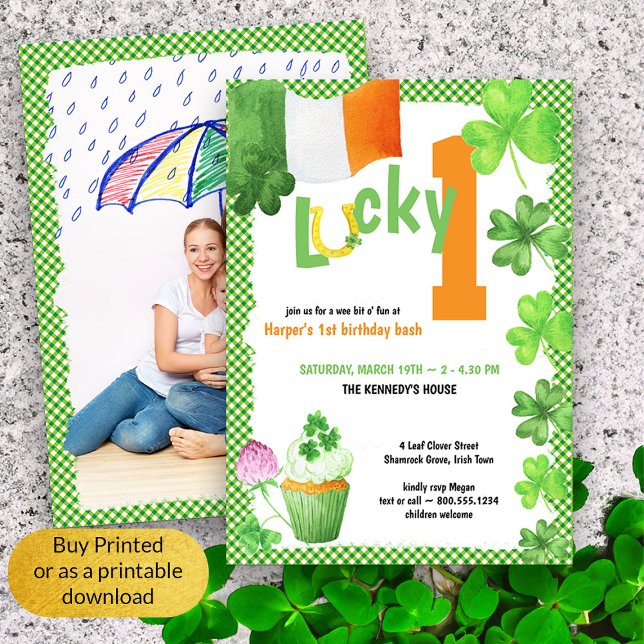 Convite Lucky One St Patricks - primeiro aniversario de Fo (Lucky 1 First Birthday Photo Invitation)