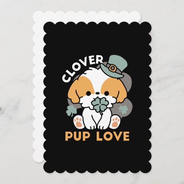 Convite Lucky Pup com Clover - Rua. Presente no Dia de Pat (Frente/Verso)