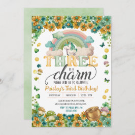 Convite Lucky Rainbow Unicorn Three É Um Charme Aniversári