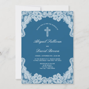 Convite Lugar Branco sobre Casamento Religioso Azul