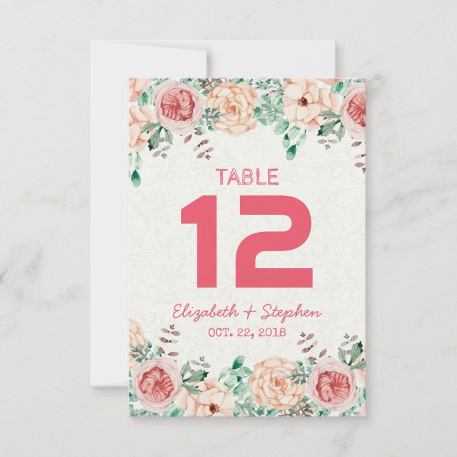 Convite Lugar de Assento no Casamento Floral Número da Mes (Frente)