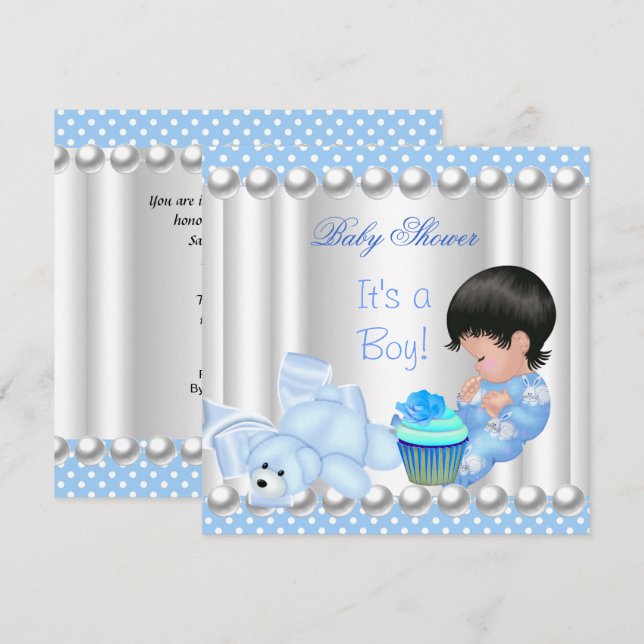 Convite Lugares de cupcake azul de chuveiro de bebê fofo m (Frente/Verso)