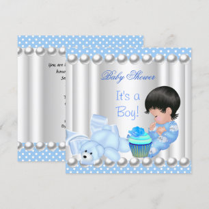 Convite Lugares de cupcake azul de chuveiro de bebê fofo m