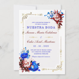 Convite Lujo De Boda en Burdeos y Azul