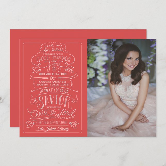 Convite Luke 2-10-11 Passage Christmas Greeting Card (Frente/Verso)