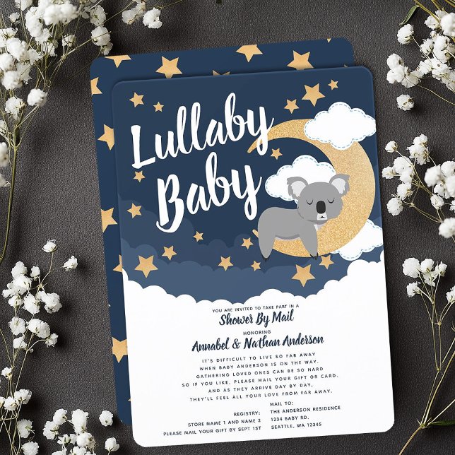 Convite Lullaby Baby Koala Moon Chá de fraldas Por Mail (Criador carregado)