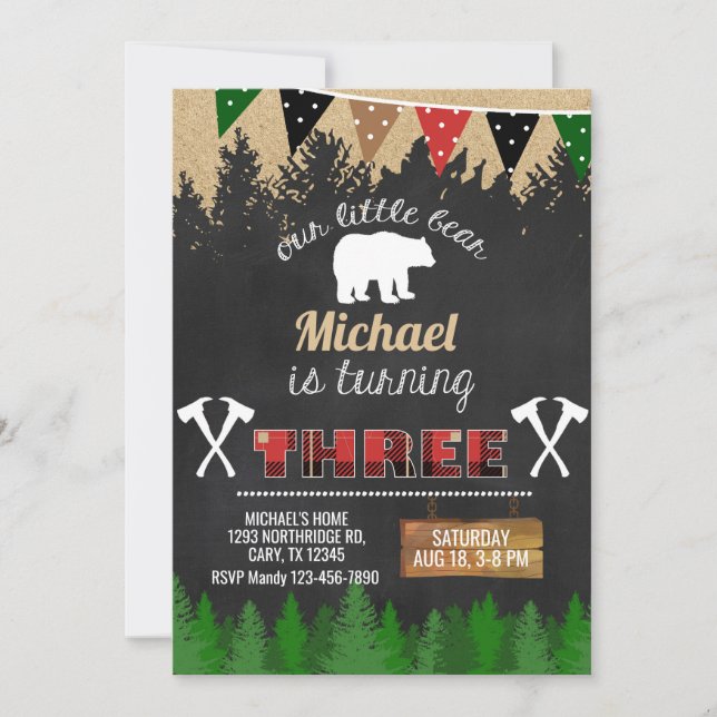 Convite Lumberjack 3.º aniversário de convite. (Frente)