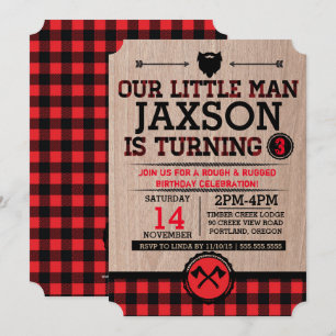 Convite Lumberjack aniversário de criança, xadrez rústi