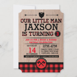 Convite Lumberjack aniversário de criança, xadrez rústico 