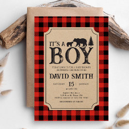 Convite Lumberjack Bear Baby Shower 
