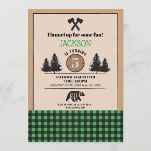 Convite Lumberjack Bear Wood Festa de aniversário Qualque