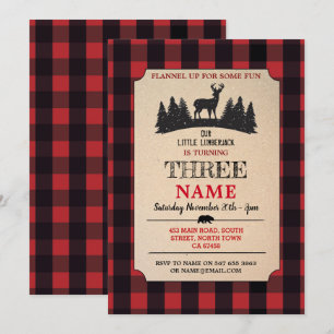 Convite Lumberjack Birthday ANY AGE Red Flannel Invite