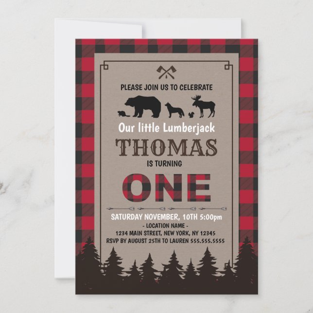 Convite Lumberjack birthday invitation flannel (Frente)