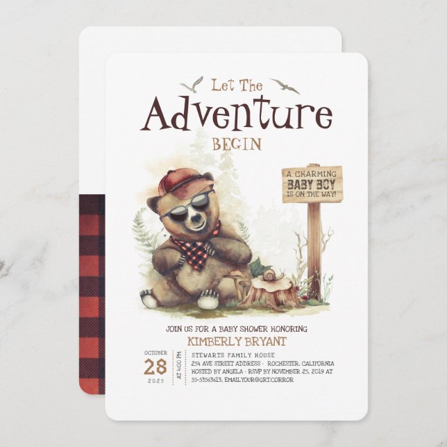 Convite Lumberjack Chá de fraldas Woodland Little Bear Cub (Frente/Verso)