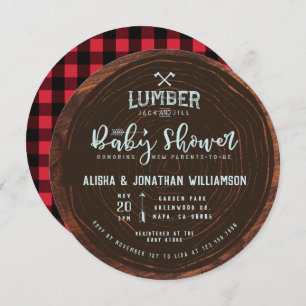 Convite Lumberjack e Jill Baby Boy Chá Madeira e Xadrez ve
