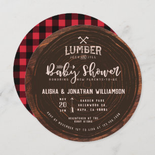 Convite Lumberjack e Jill Baby Girl Chá Madeira Xadrez ver