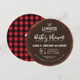 Convite Lumberjack & Jill Chá de fraldas madeira e Xadrez 
