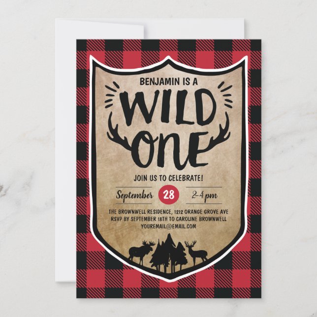 Convite Lumberjack Wild One Boys - Festa de primeiro anive (Frente)