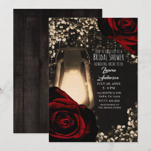 Convite Luminária Rustic Glow e Rosas Vermelhas Escuras Ch