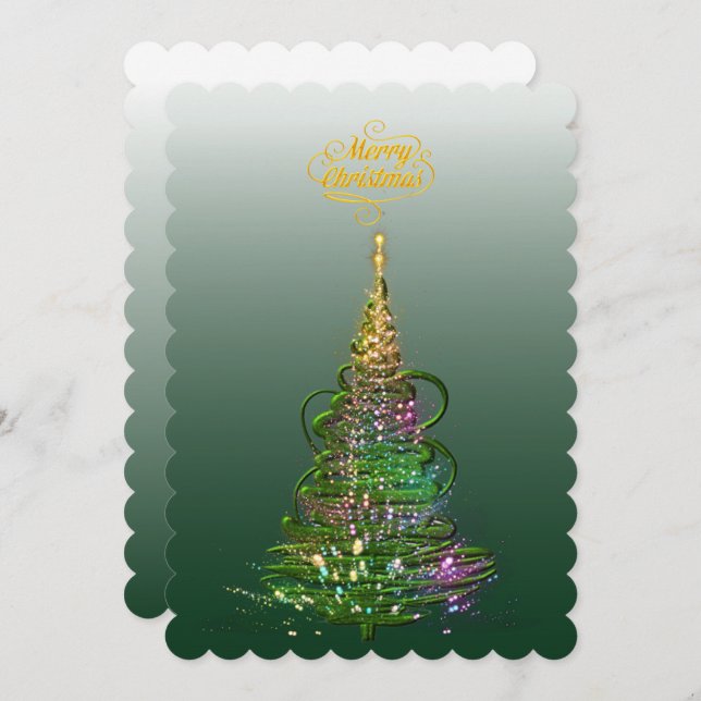 Convite Luminous Green Holiday Tree flat holiday card  (Frente/Verso)
