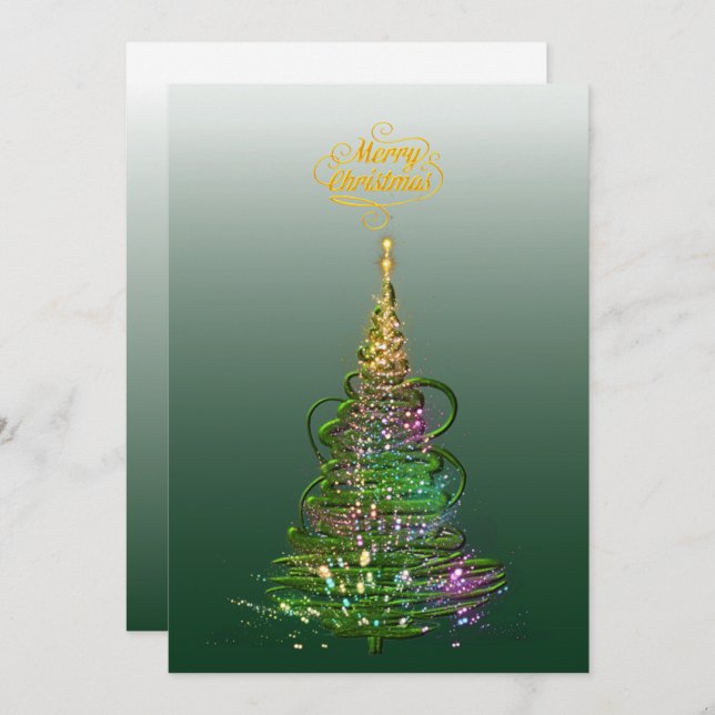 Convite Luminous Green Holiday Tree flat holiday card  (Frente/Verso)