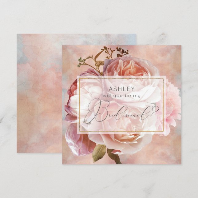 Convite LÚMINOUS ROSA Elegante Moderna Bridesmaid Floral (Frente/Verso)