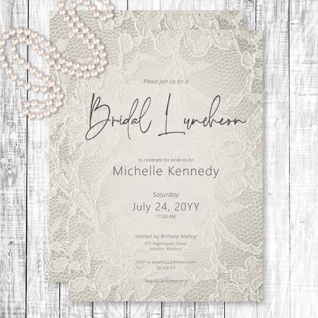 Convite Lunchedo Bridal Moderno de Ivory (Modern Ivory Bridal Lace Bridal Luncheon Invitation)