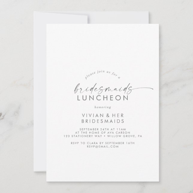 Convite Lunchedo Modern Silver Script Bridesmaids (Frente)