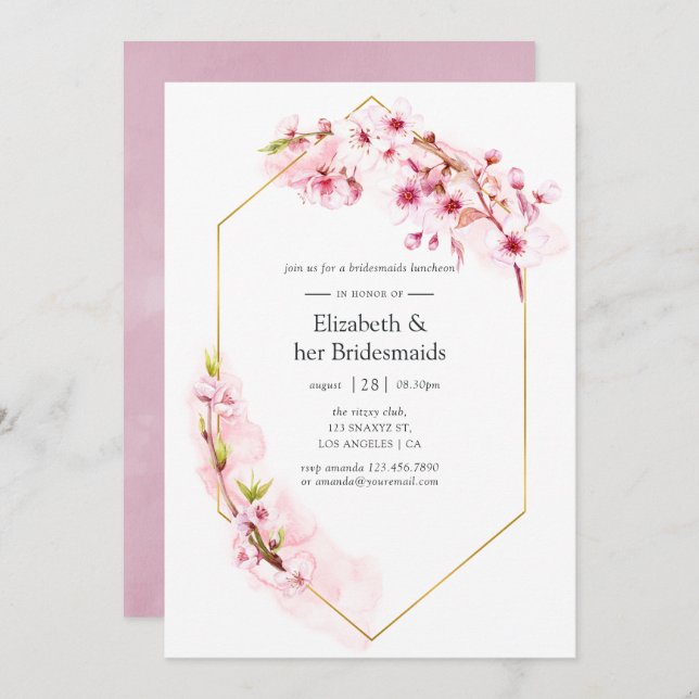Convite Luncheias de Bridesmaids, Primavera cor-de-rosa ge (Frente/Verso)