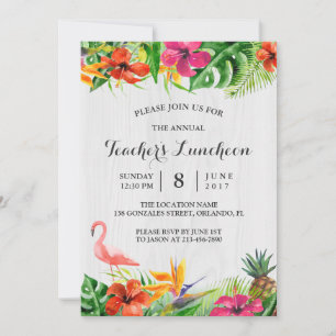 Convite Luncheon do Professor  Floral Tropical Flamingo