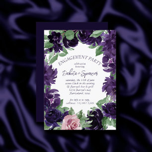 Convite Lush Blossoms   Noivado de Rosas Roxas e Rosa