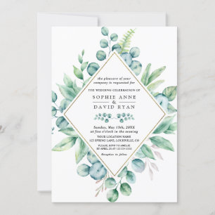 Convite Lush Eucalyptus Deixa Casamento Dourado Diamond