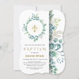 Convite Lush Eucalyptus Greenere Dourado Cruzeiro Batismo